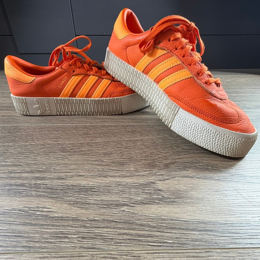 Adidas Sambarose Samba Platform Sneakers Orange Leather 3 Stripes Size 9.5
